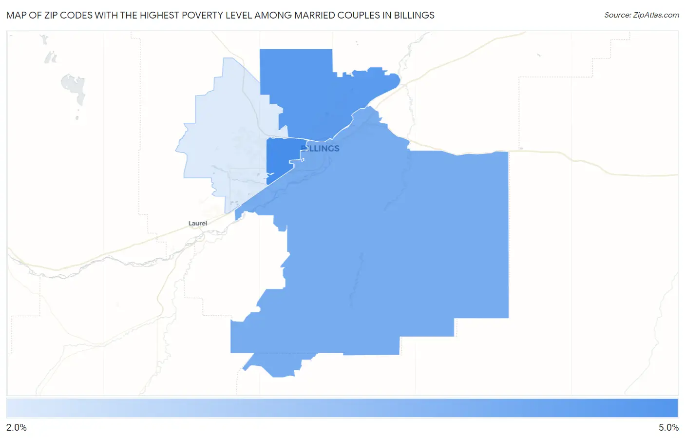 Zip Codes with the Highest Poverty Level Among Married Couples in Billings Map