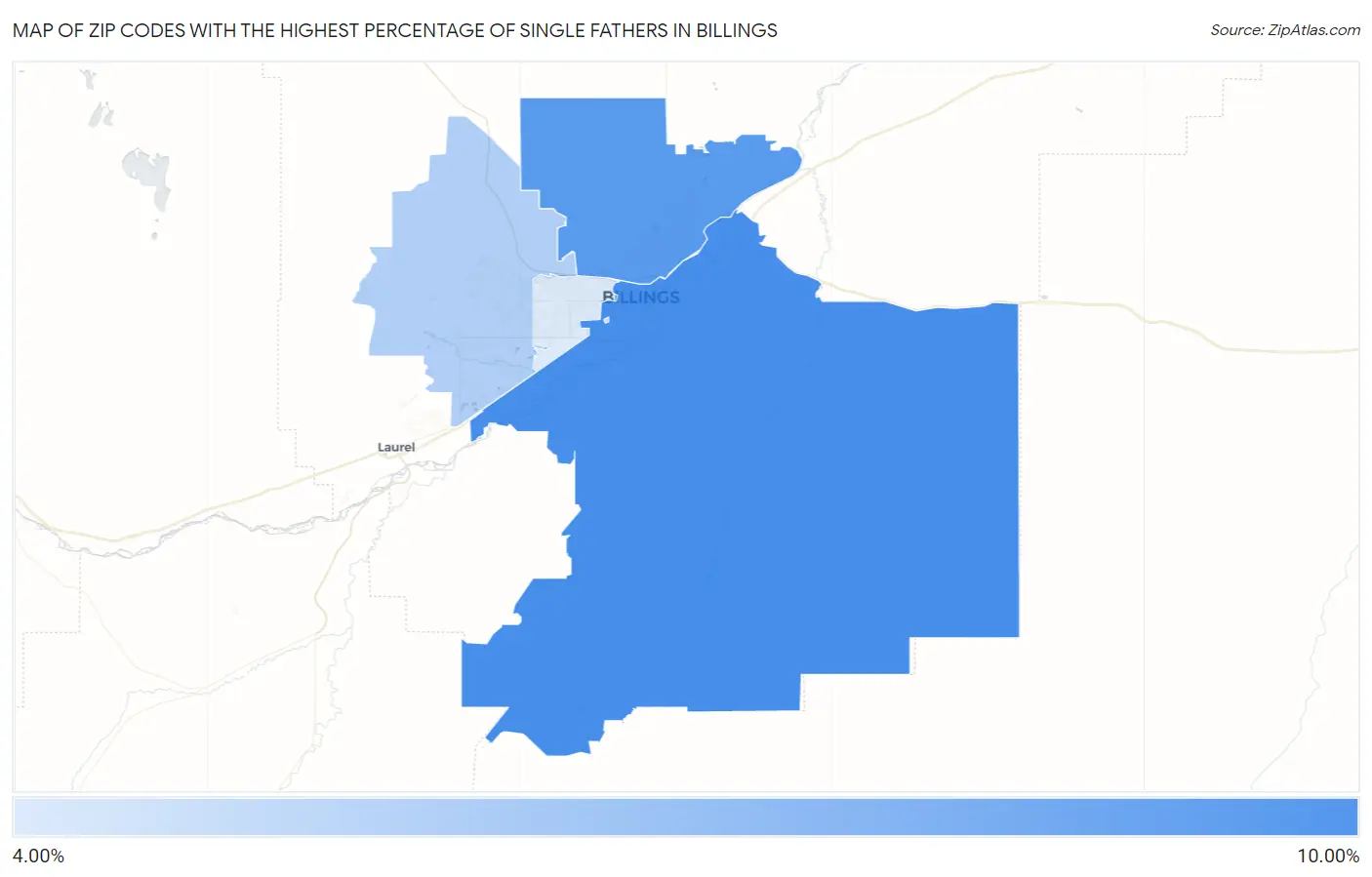 Zip Codes with the Highest Percentage of Single Fathers in Billings Map