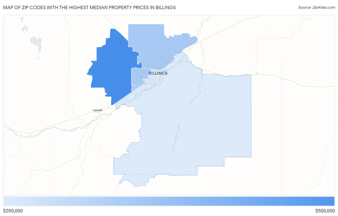 Zip Codes with the Highest Median Property Prices in Billings Map