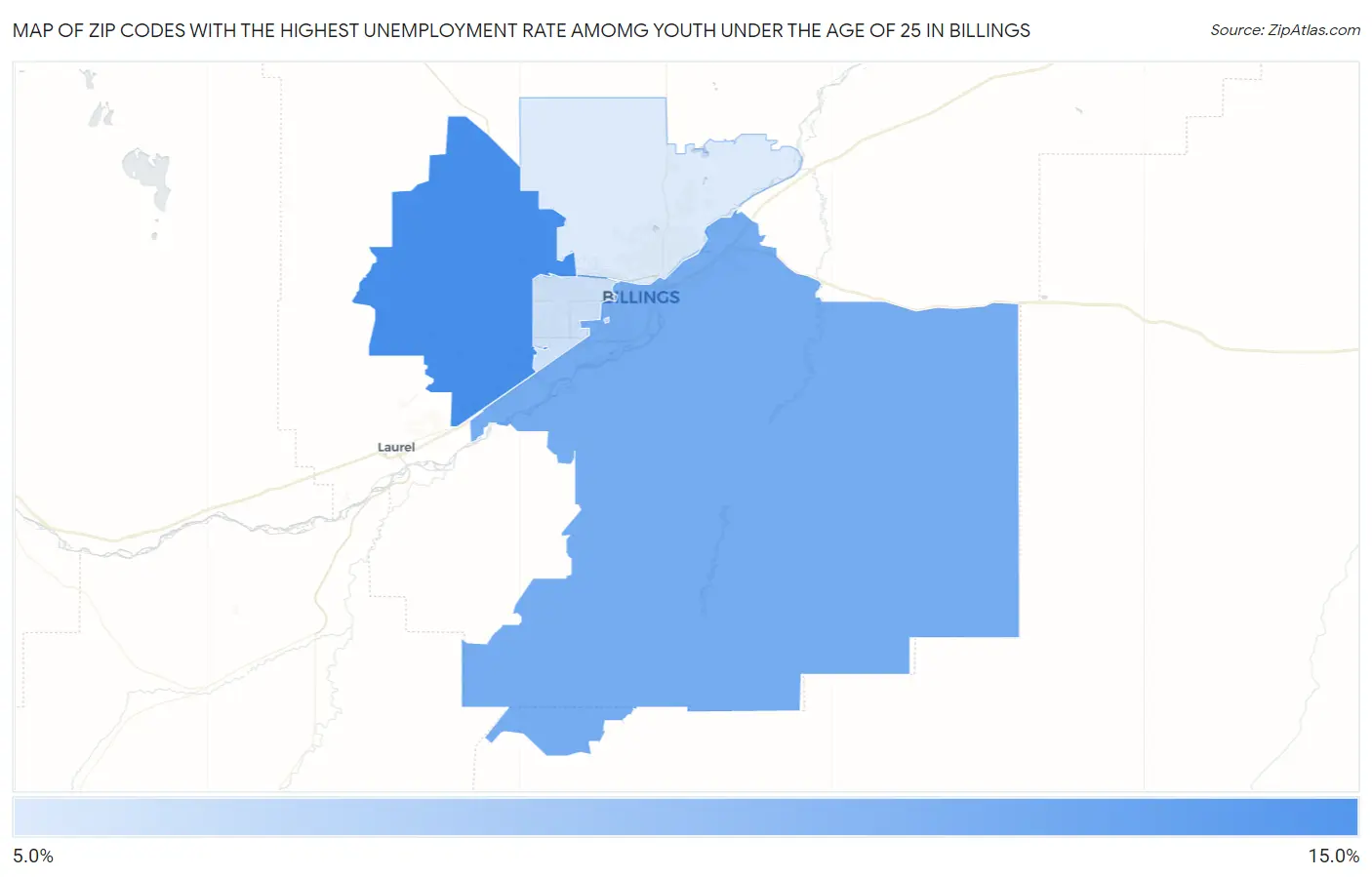 Zip Codes with the Highest Unemployment Rate Amomg Youth Under the Age of 25 in Billings Map