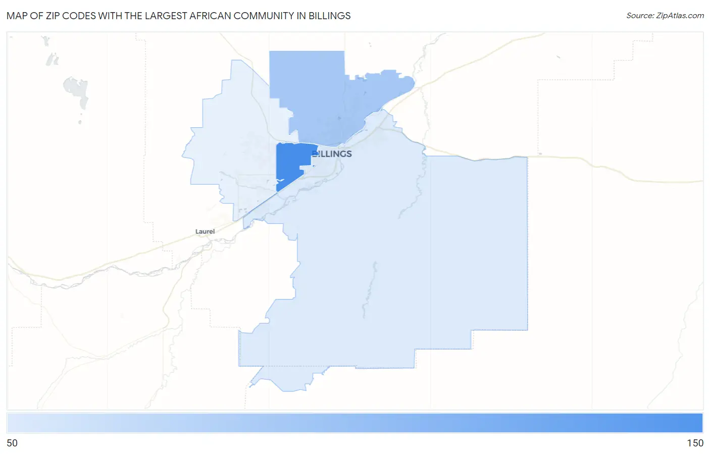 Zip Codes with the Largest African Community in Billings Map