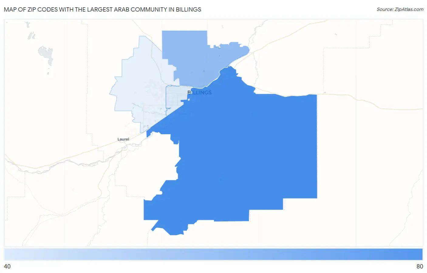 Zip Codes with the Largest Arab Community in Billings Map