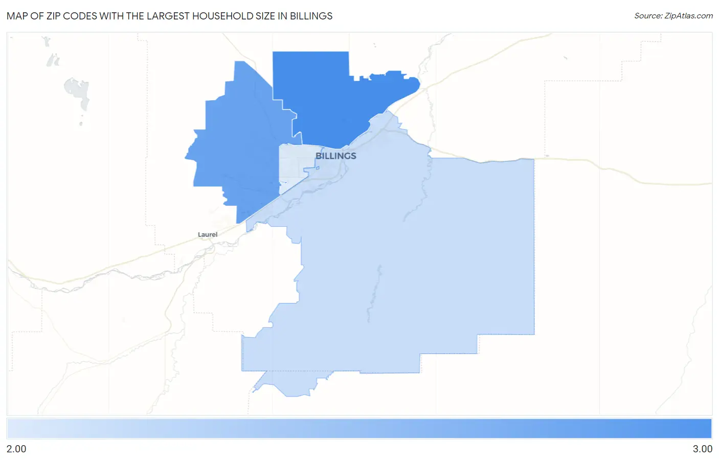 Zip Codes with the Largest Household Size in Billings Map