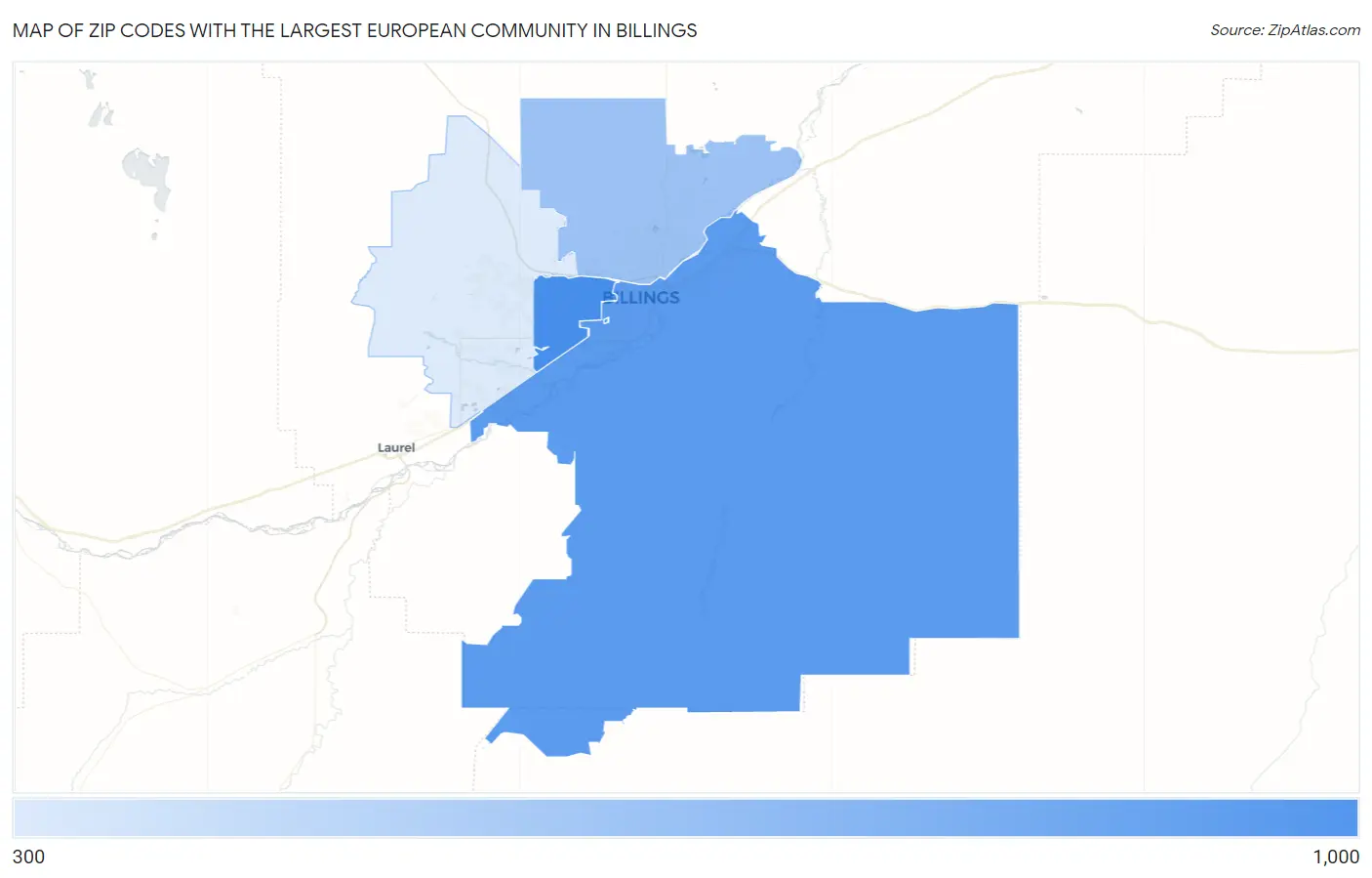 Zip Codes with the Largest European Community in Billings Map