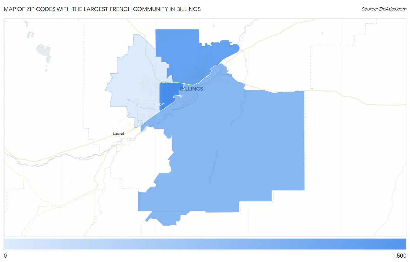 Zip Codes with the Largest French Community in Billings Map