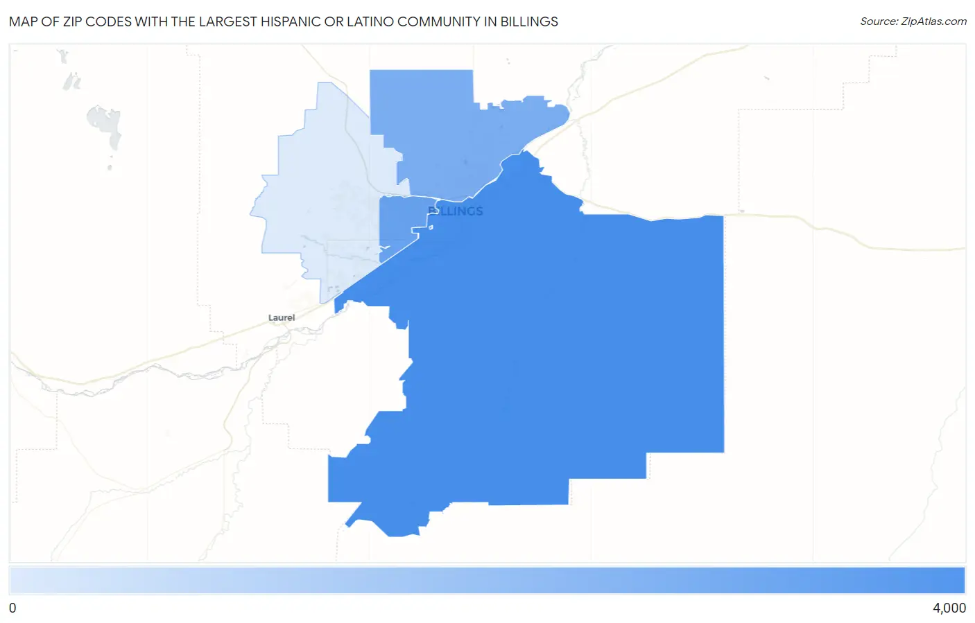 Zip Codes with the Largest Hispanic or Latino Community in Billings Map