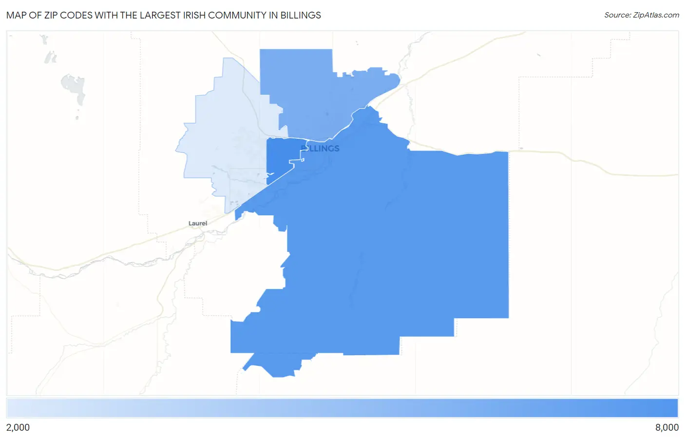 Zip Codes with the Largest Irish Community in Billings Map