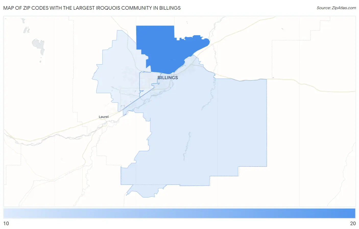 Zip Codes with the Largest Iroquois Community in Billings Map