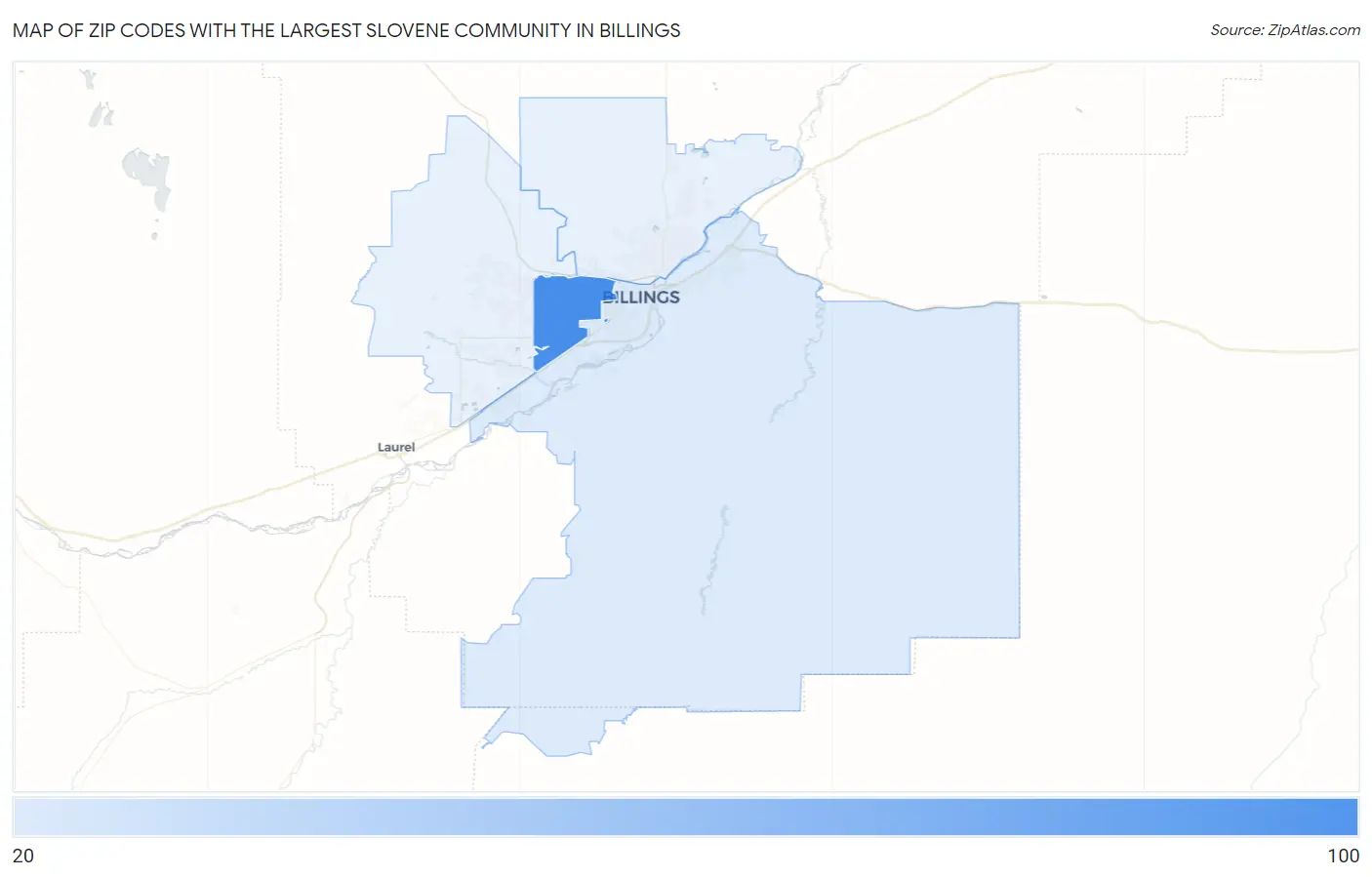 Zip Codes with the Largest Slovene Community in Billings Map
