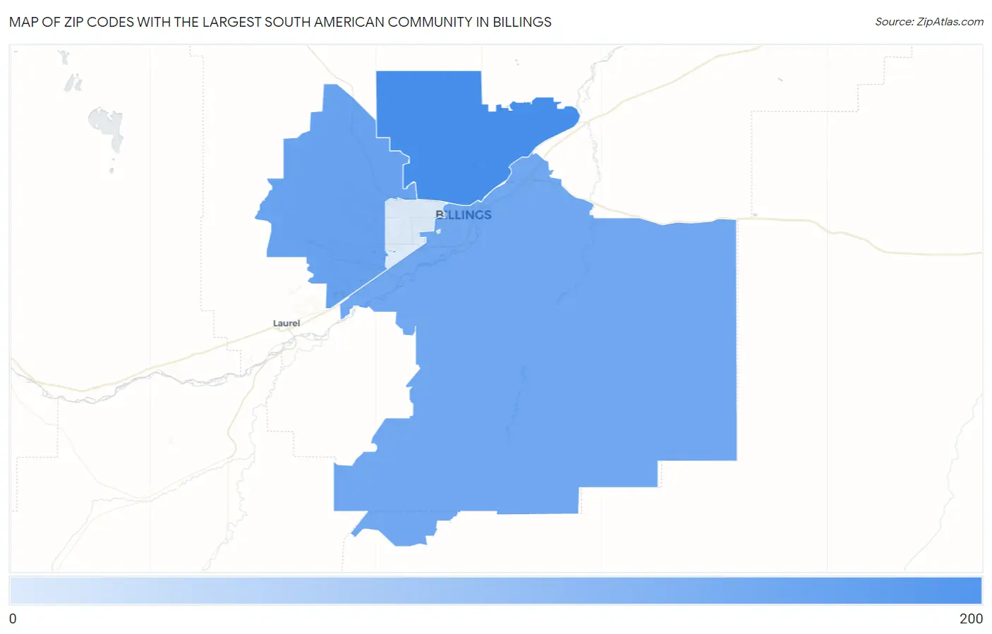 Zip Codes with the Largest South American Community in Billings Map