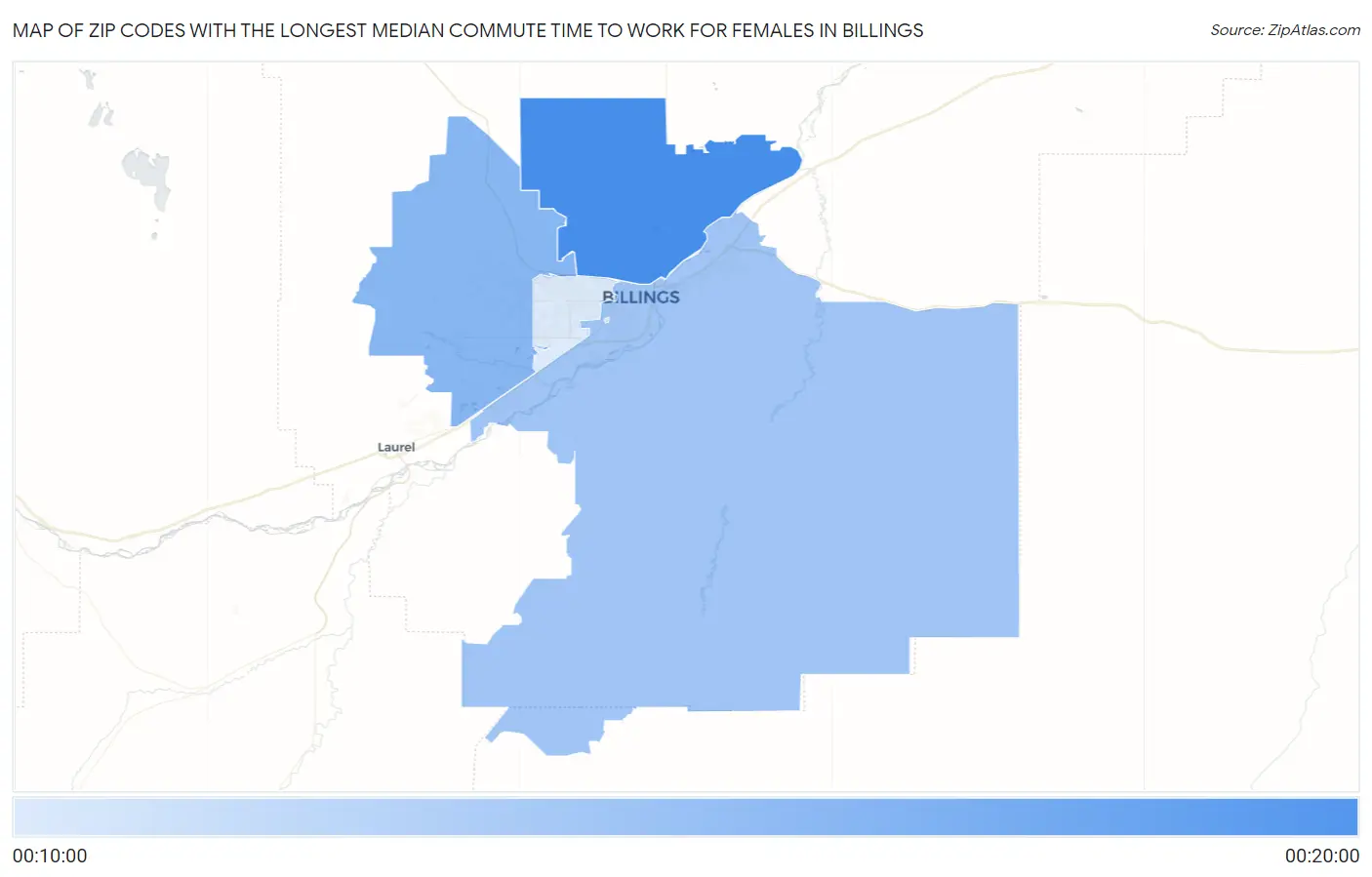Zip Codes with the Longest Median Commute Time to Work for Females in Billings Map