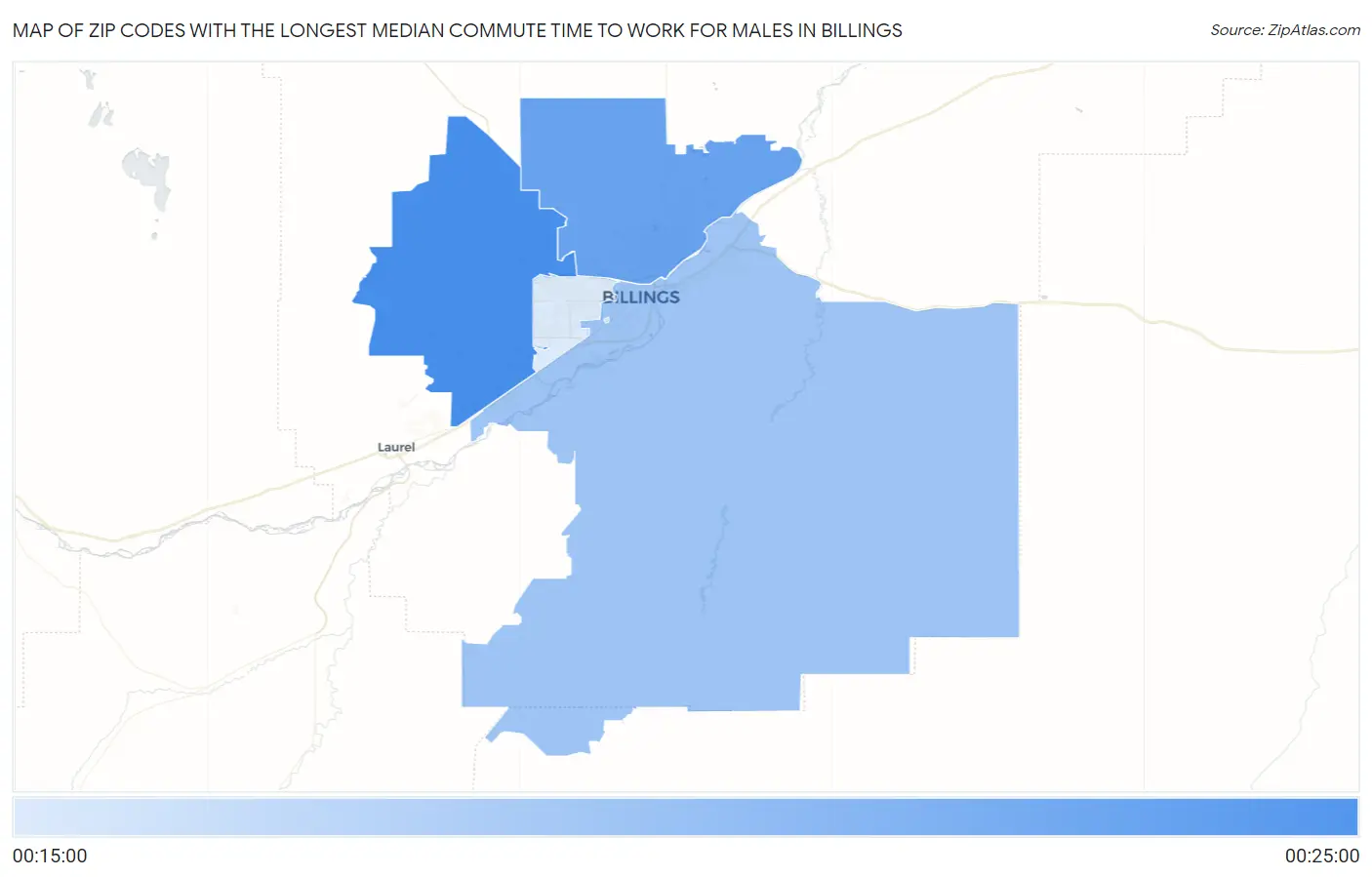 Zip Codes with the Longest Median Commute Time to Work for Males in Billings Map