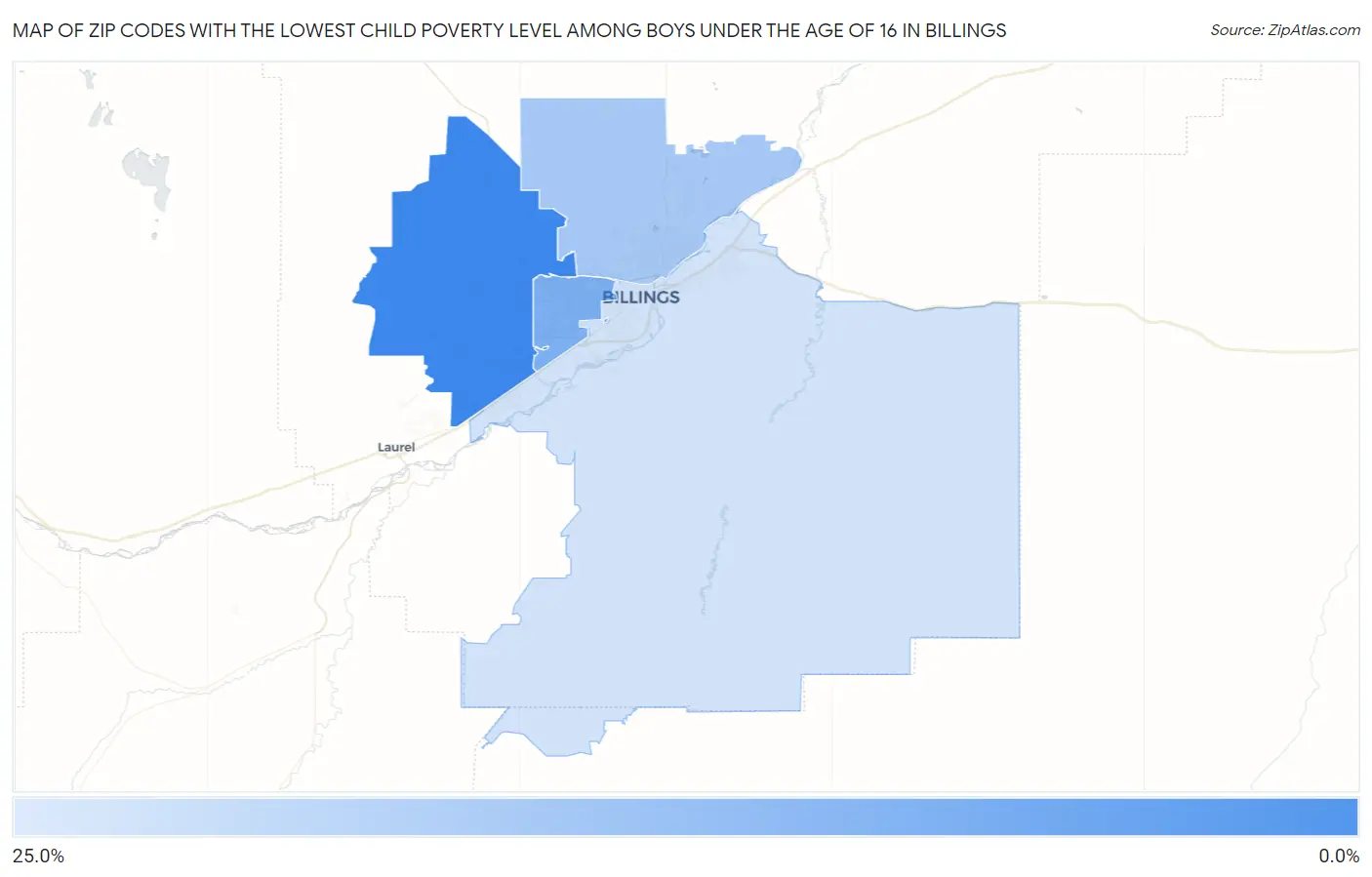 Zip Codes with the Lowest Child Poverty Level Among Boys Under the Age of 16 in Billings Map