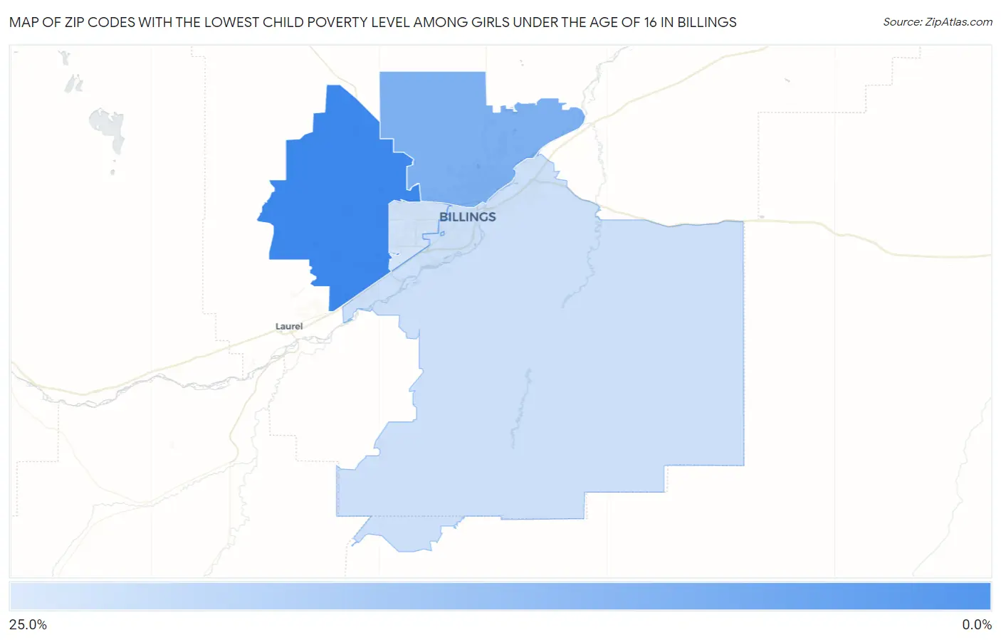 Zip Codes with the Lowest Child Poverty Level Among Girls Under the Age of 16 in Billings Map