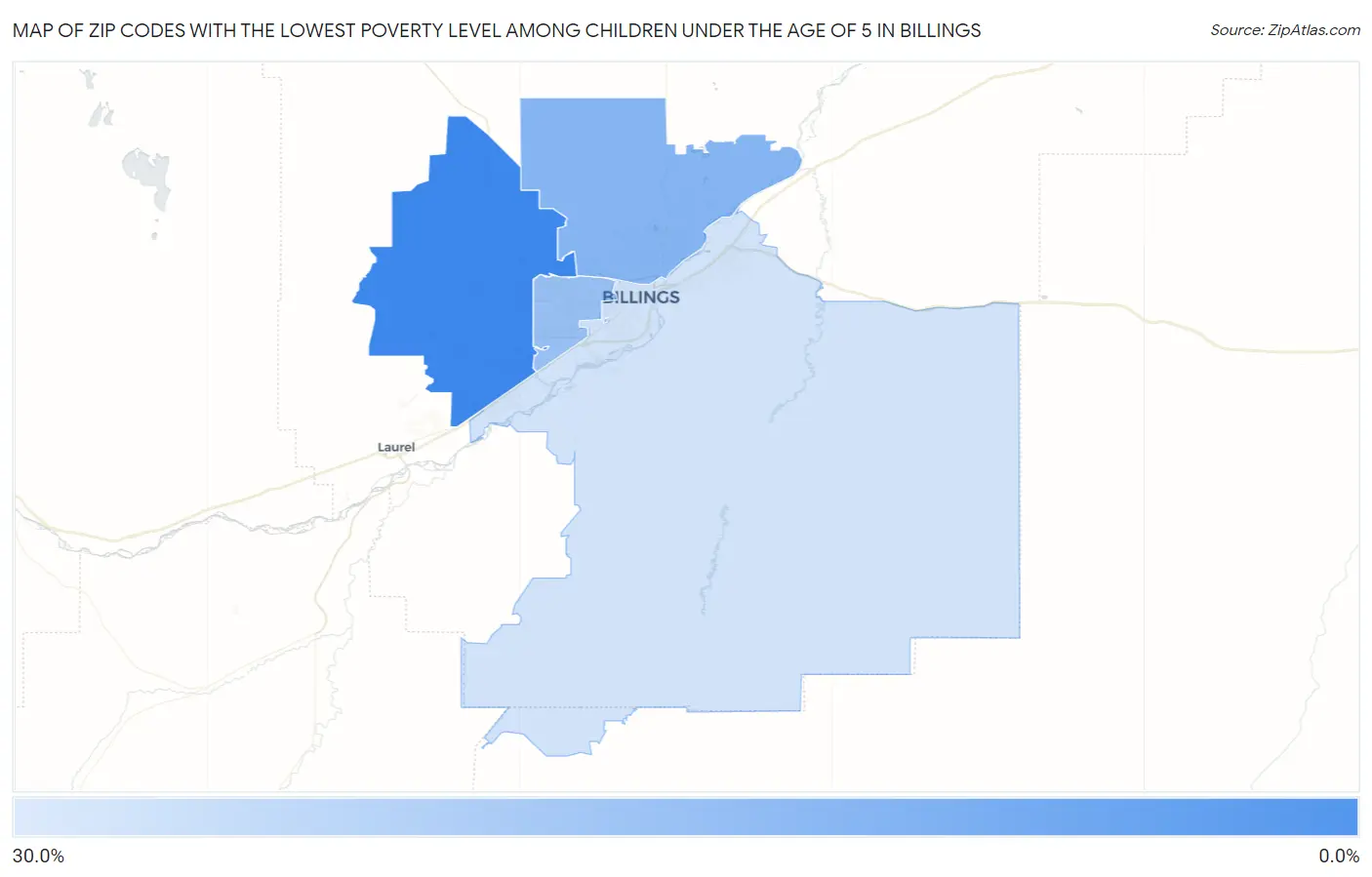 Zip Codes with the Lowest Poverty Level Among Children Under the Age of 5 in Billings Map