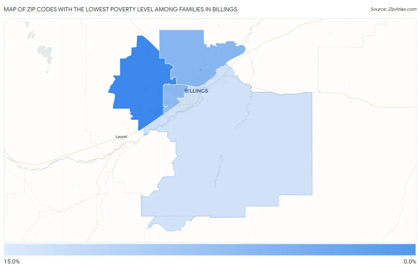 Zip Codes with the Lowest Poverty Level Among Families in Billings Map