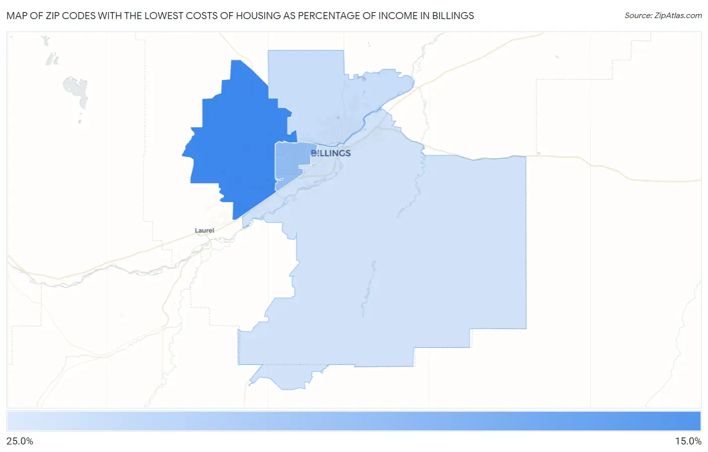 Zip Codes with the Lowest Costs of Housing as Percentage of Income in Billings Map