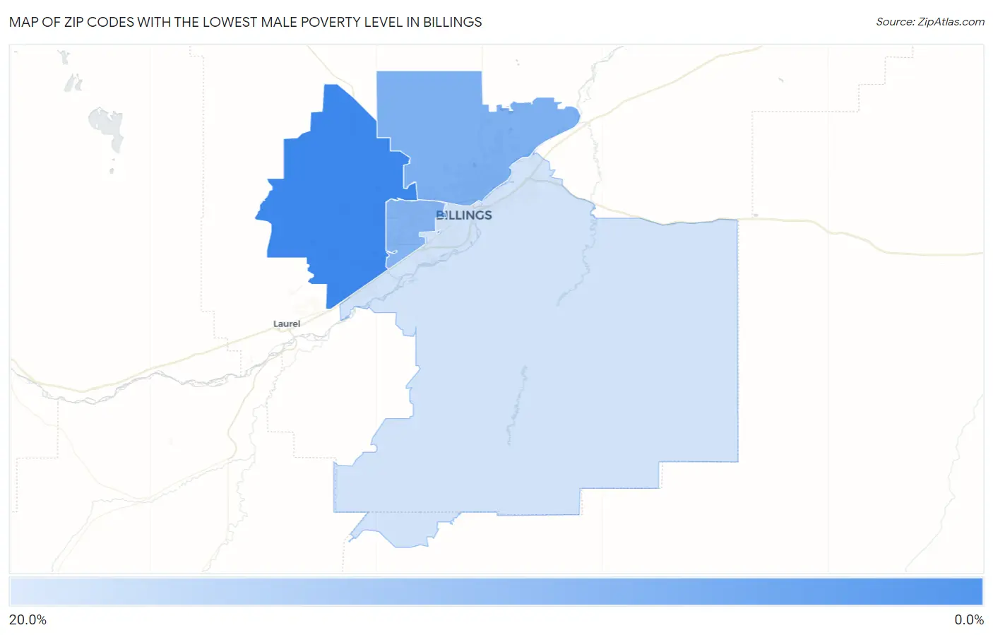 Zip Codes with the Lowest Male Poverty Level in Billings Map