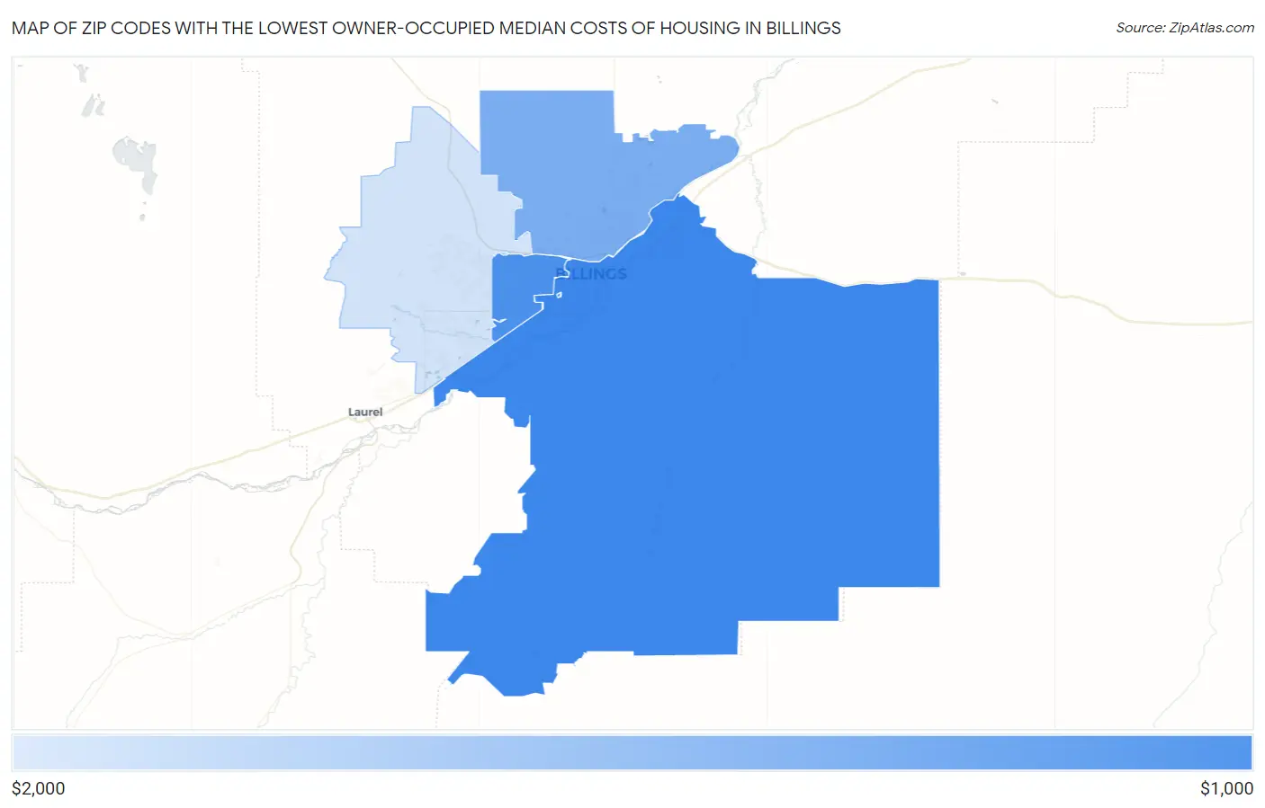 Zip Codes with the Lowest Owner-Occupied Median Costs of Housing in Billings Map