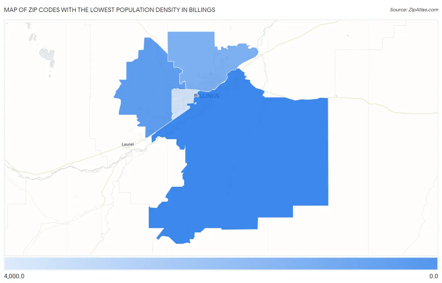 Zip Codes with the Lowest Population Density in Billings Map