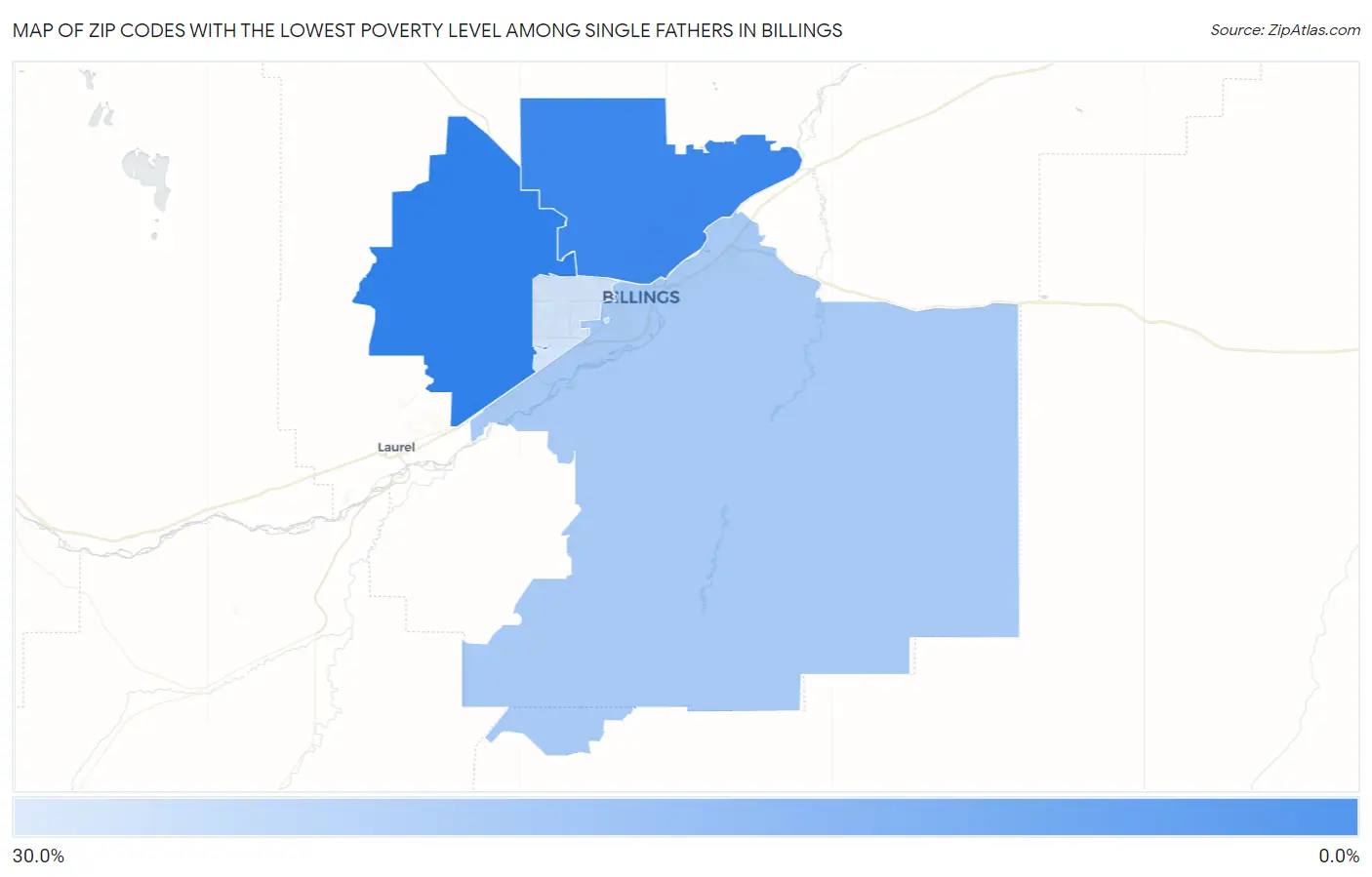 Zip Codes with the Lowest Poverty Level Among Single Fathers in Billings Map