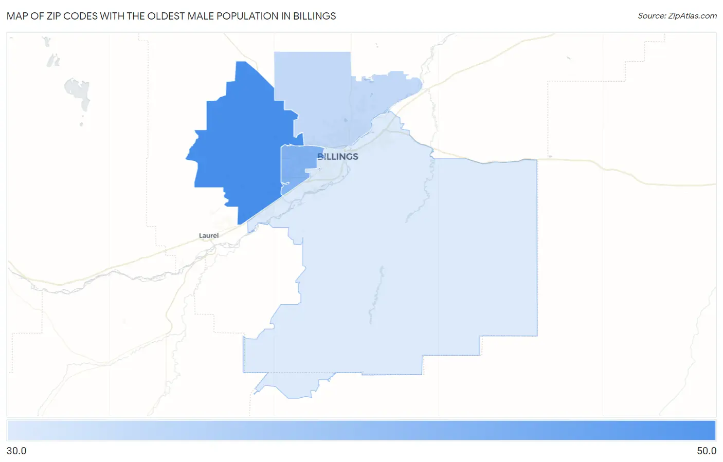Zip Codes with the Oldest Male Population in Billings Map