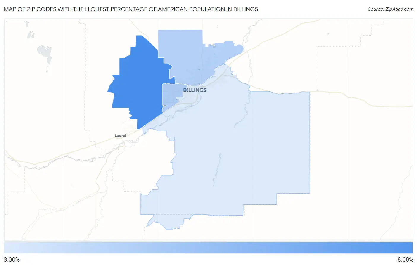 Zip Codes with the Highest Percentage of American Population in Billings Map