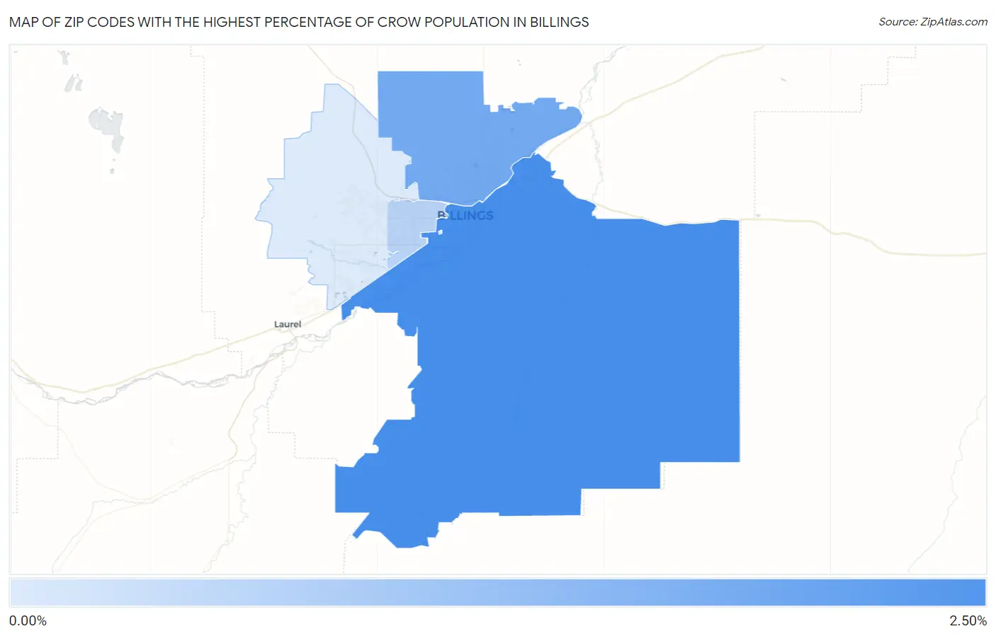 Zip Codes with the Highest Percentage of Crow Population in Billings Map