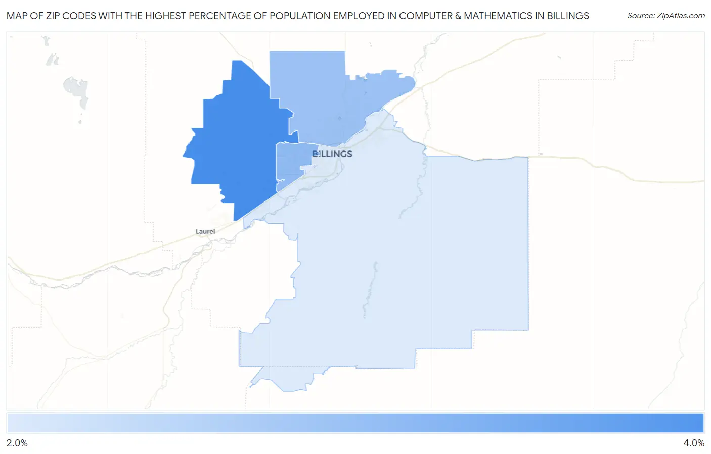 Zip Codes with the Highest Percentage of Population Employed in Computer & Mathematics in Billings Map