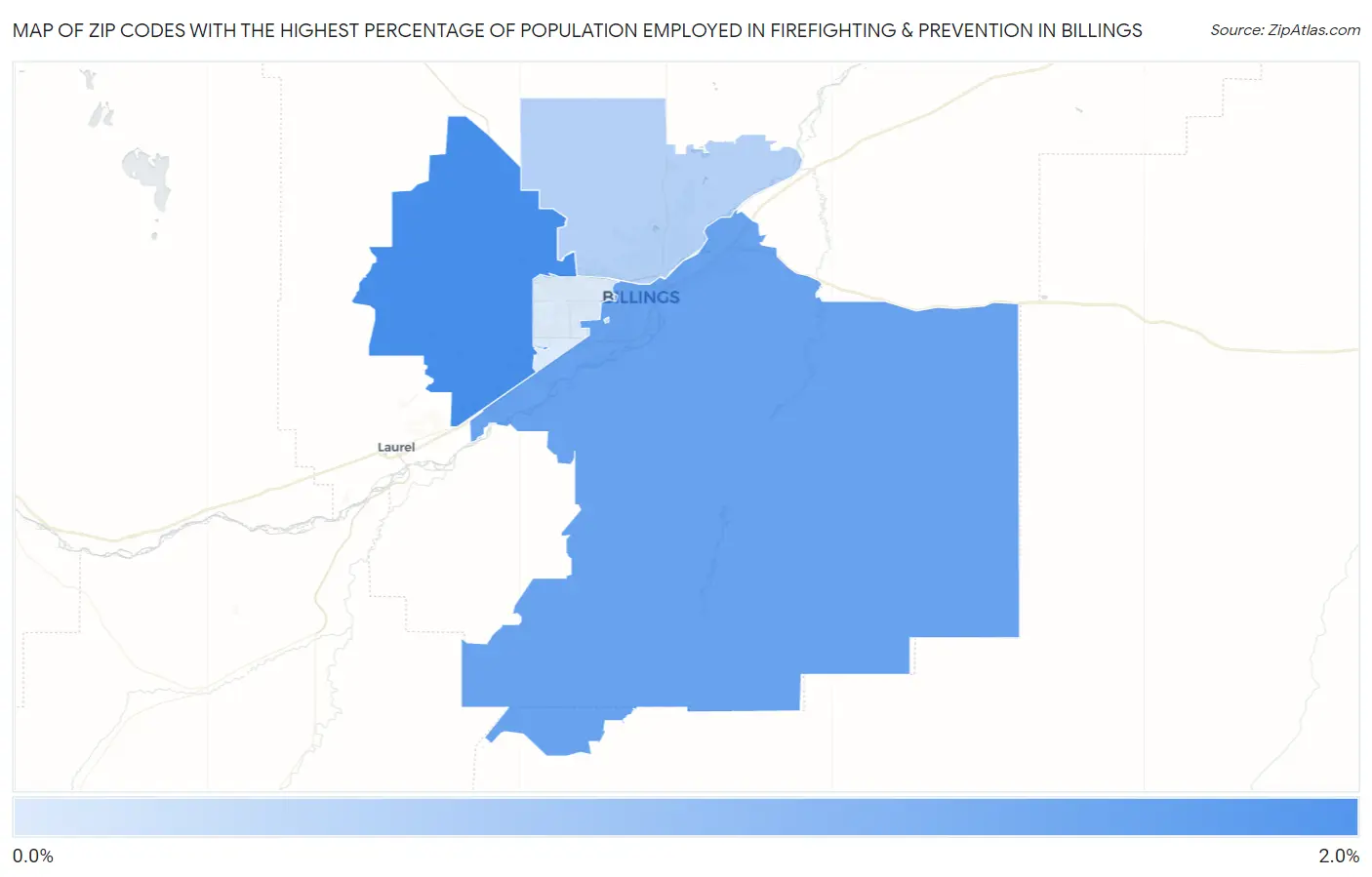 Zip Codes with the Highest Percentage of Population Employed in Firefighting & Prevention in Billings Map