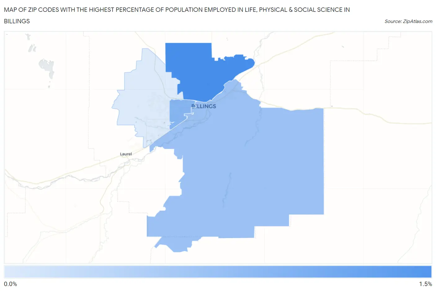 Zip Codes with the Highest Percentage of Population Employed in Life, Physical & Social Science in Billings Map