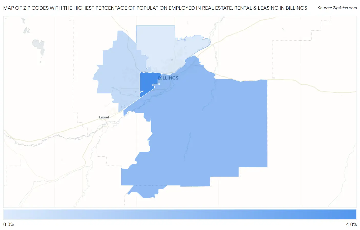 Zip Codes with the Highest Percentage of Population Employed in Real Estate, Rental & Leasing in Billings Map