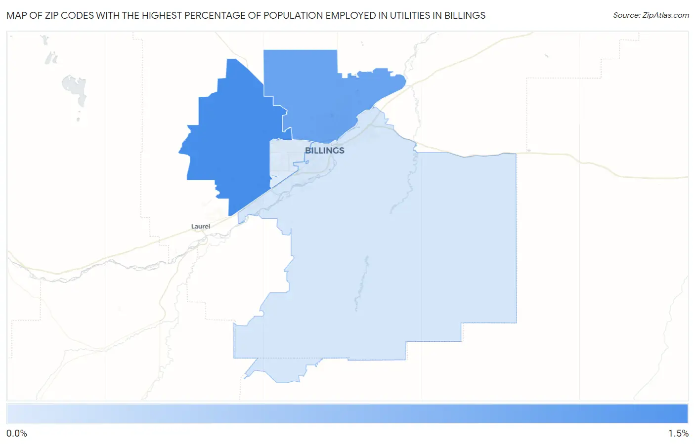 Zip Codes with the Highest Percentage of Population Employed in Utilities in Billings Map