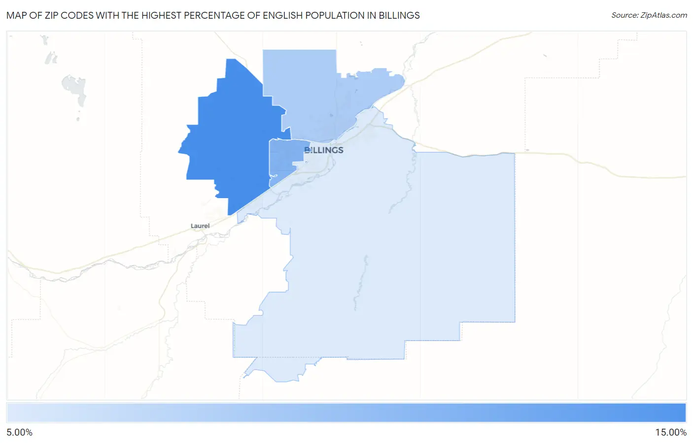 Zip Codes with the Highest Percentage of English Population in Billings Map