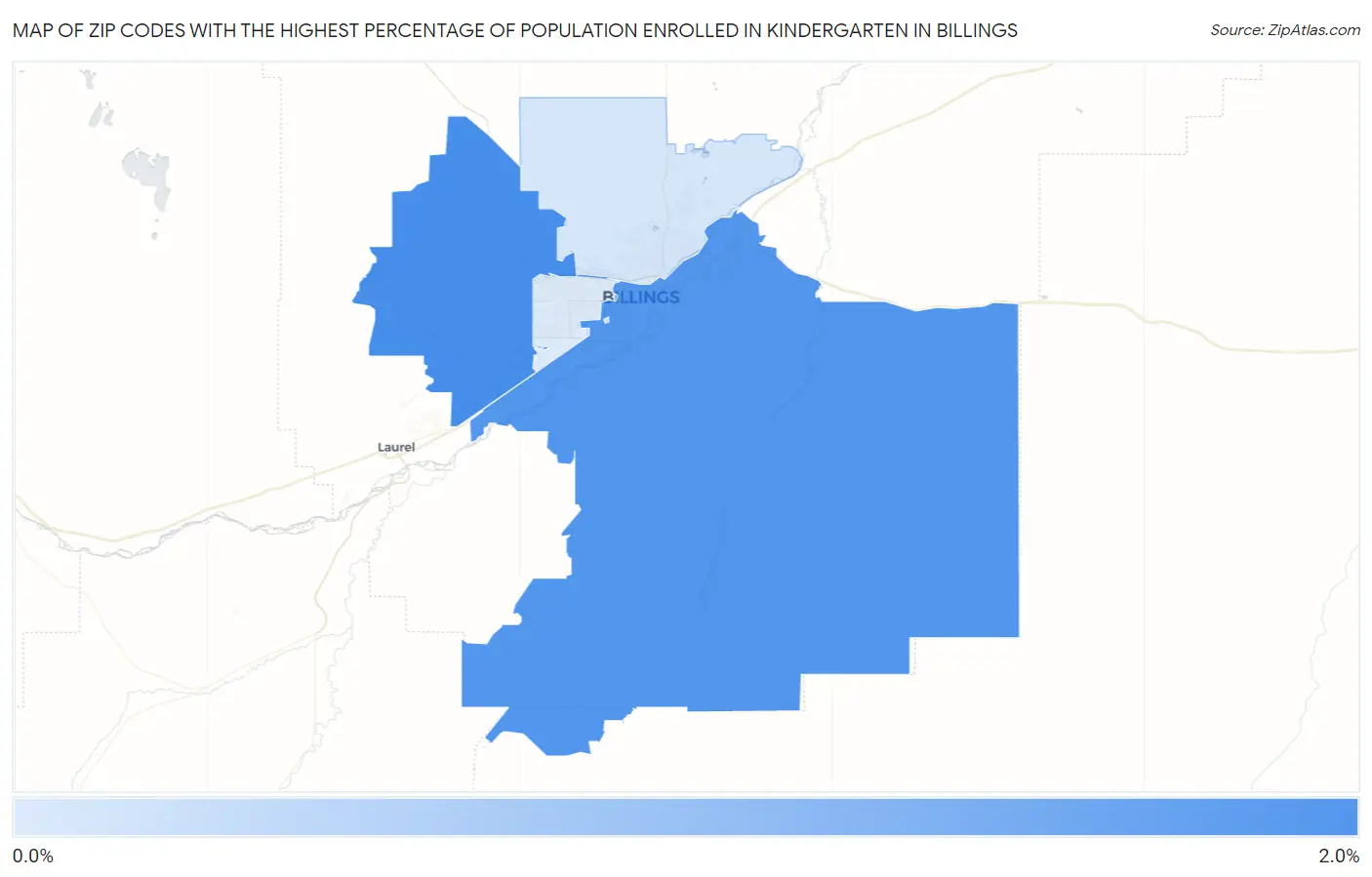 Zip Codes with the Highest Percentage of Population Enrolled in Kindergarten in Billings Map