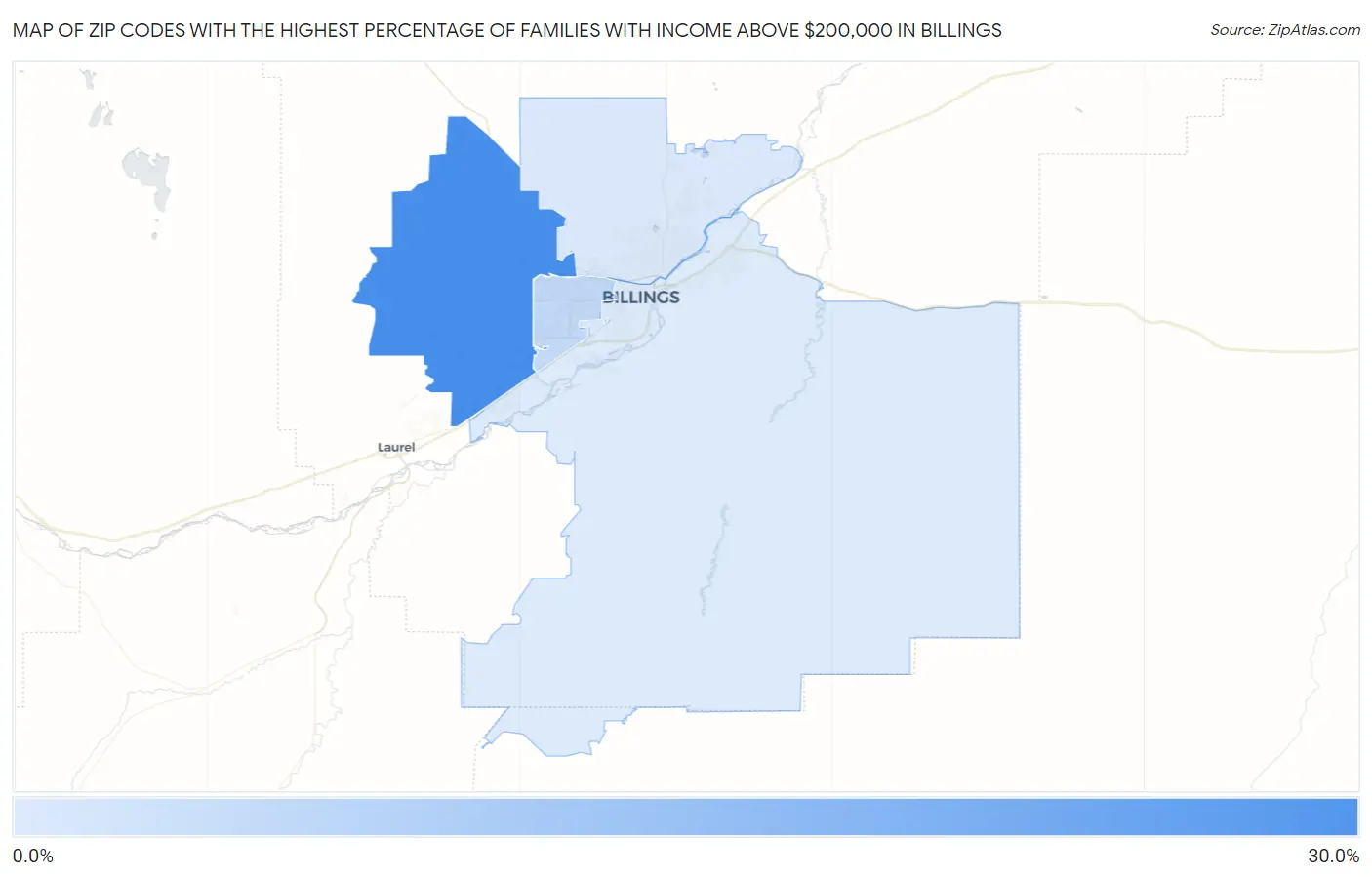 Zip Codes with the Highest Percentage of Families with Income Above $200,000 in Billings Map