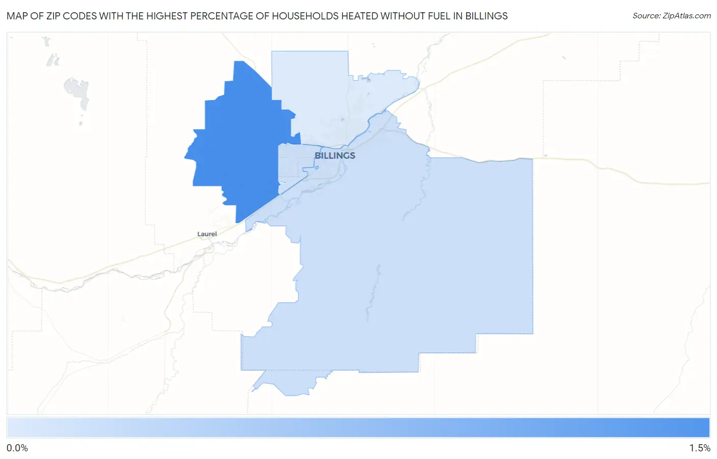 Zip Codes with the Highest Percentage of Households Heated without Fuel in Billings Map