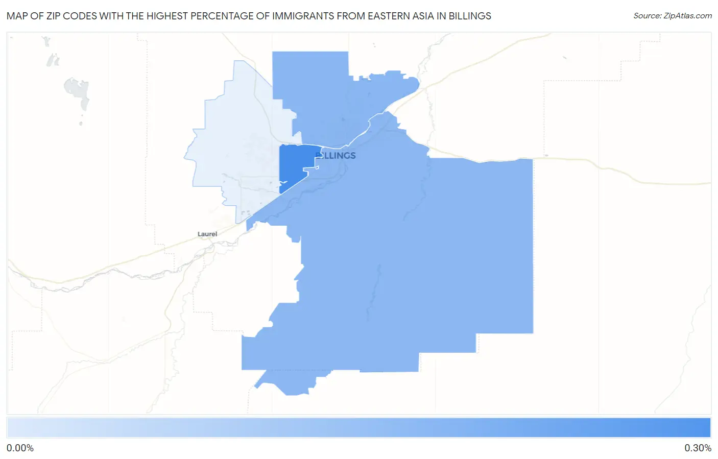 Zip Codes with the Highest Percentage of Immigrants from Eastern Asia in Billings Map