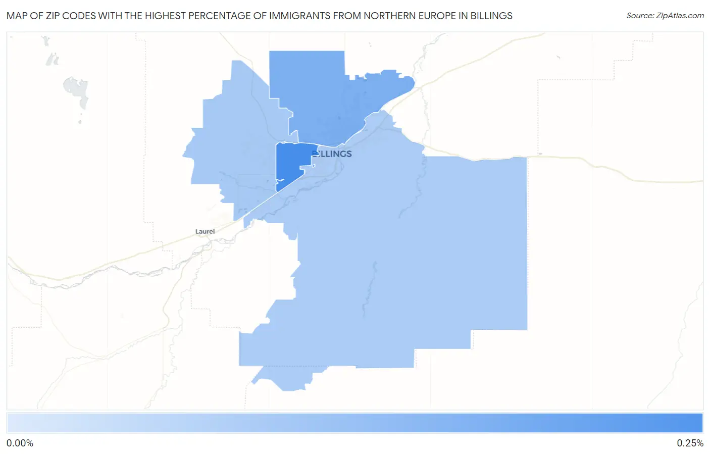 Zip Codes with the Highest Percentage of Immigrants from Northern Europe in Billings Map