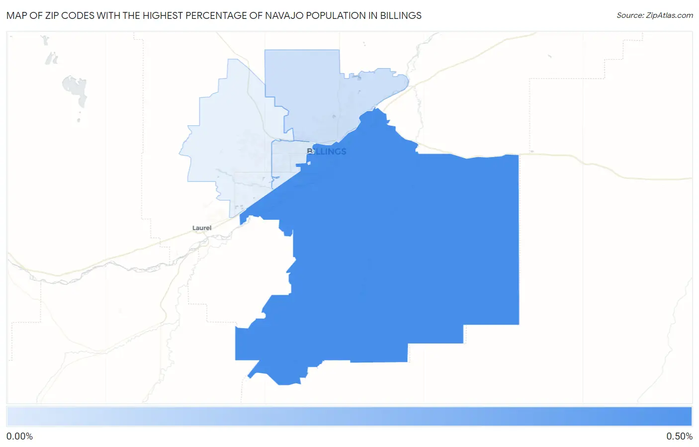 Zip Codes with the Highest Percentage of Navajo Population in Billings Map