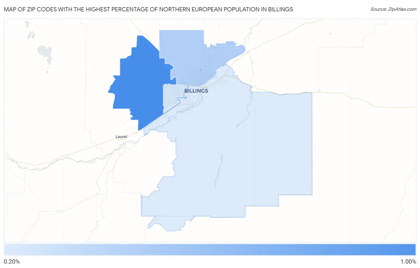 Zip Codes with the Highest Percentage of Northern European Population in Billings Map