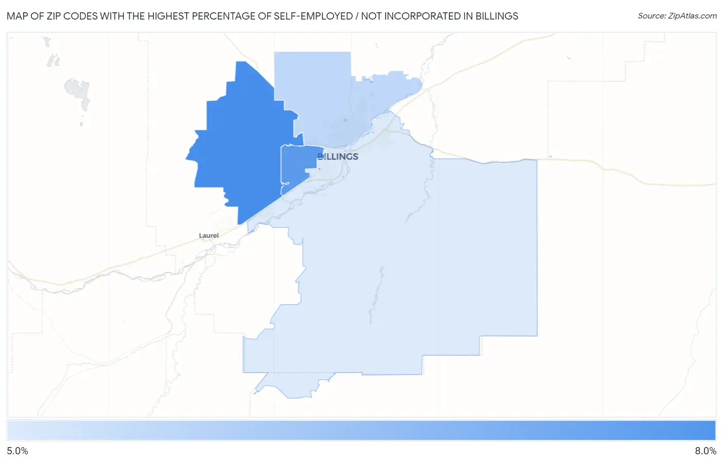 Zip Codes with the Highest Percentage of Self-Employed / Not Incorporated in Billings Map