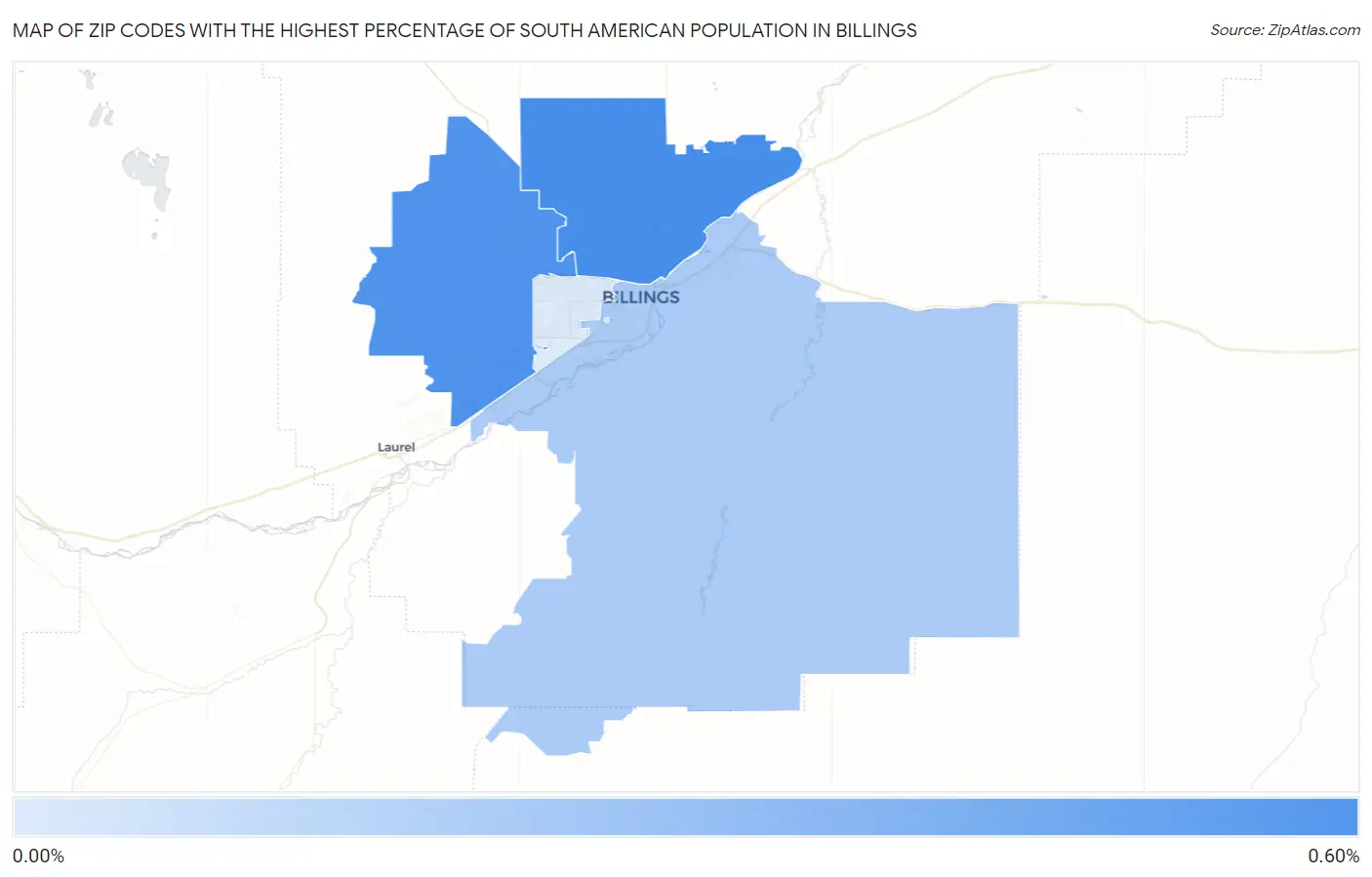Zip Codes with the Highest Percentage of South American Population in Billings Map
