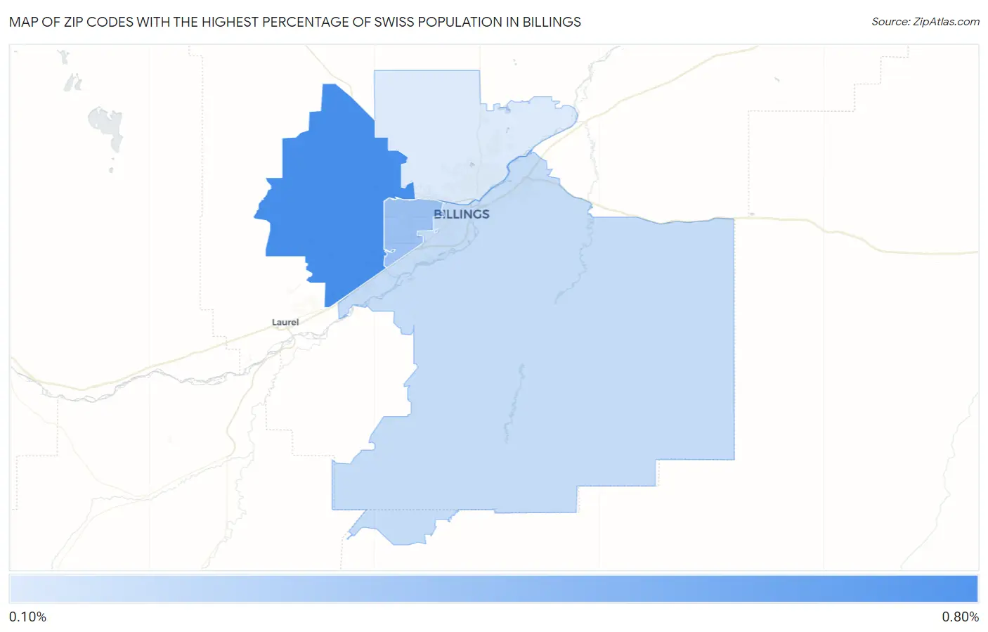 Zip Codes with the Highest Percentage of Swiss Population in Billings Map