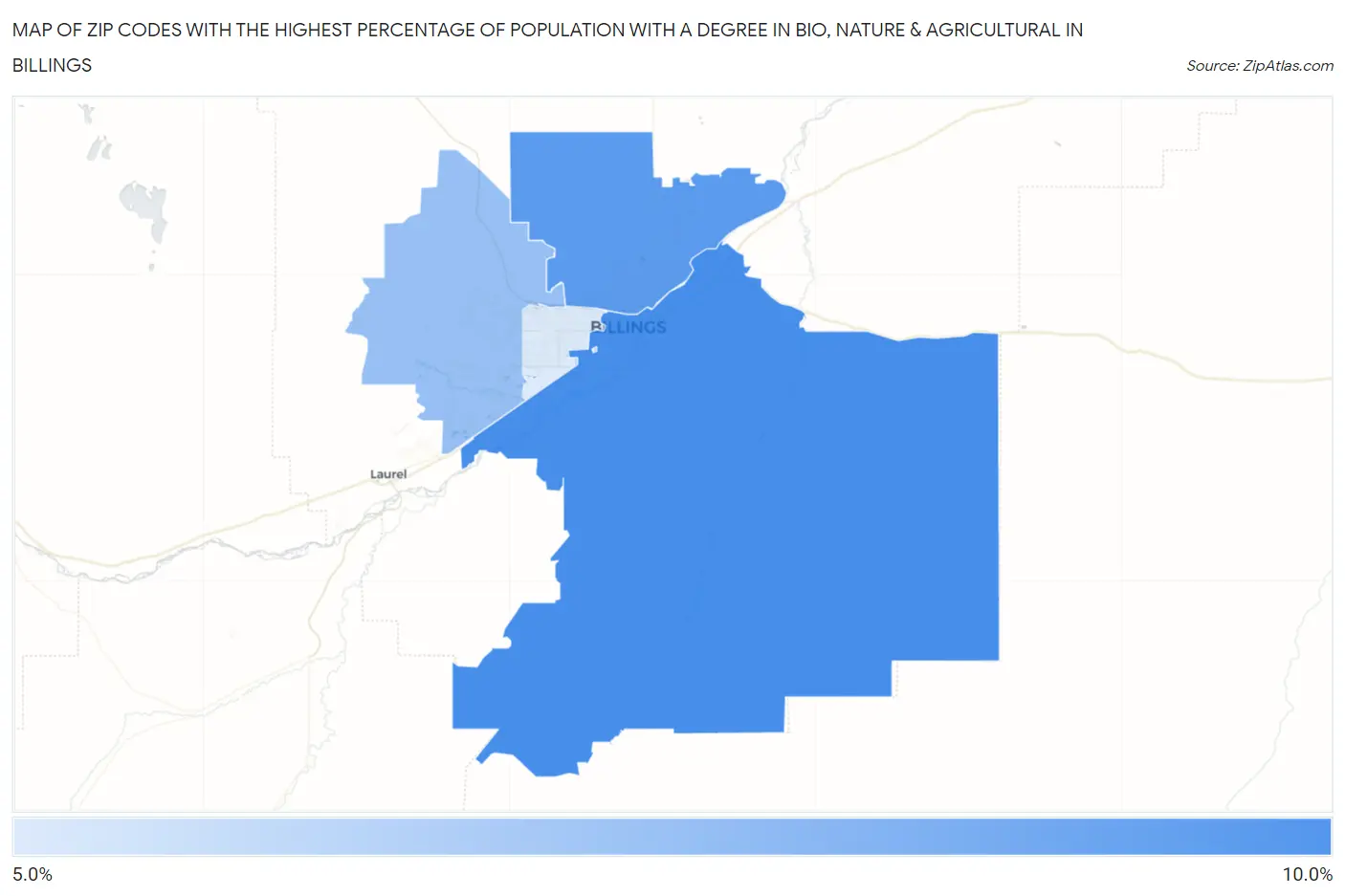 Zip Codes with the Highest Percentage of Population with a Degree in Bio, Nature & Agricultural in Billings Map
