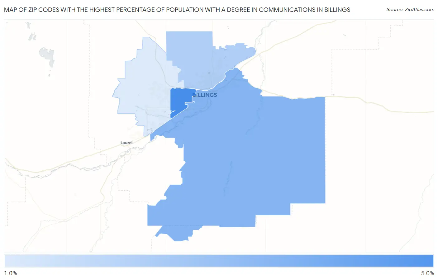 Zip Codes with the Highest Percentage of Population with a Degree in Communications in Billings Map
