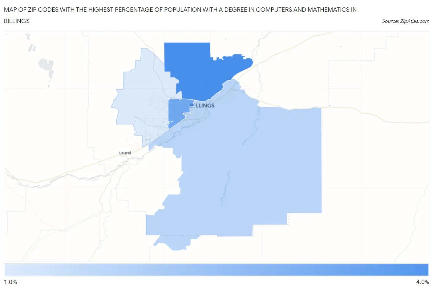 Zip Codes with the Highest Percentage of Population with a Degree in Computers and Mathematics in Billings Map