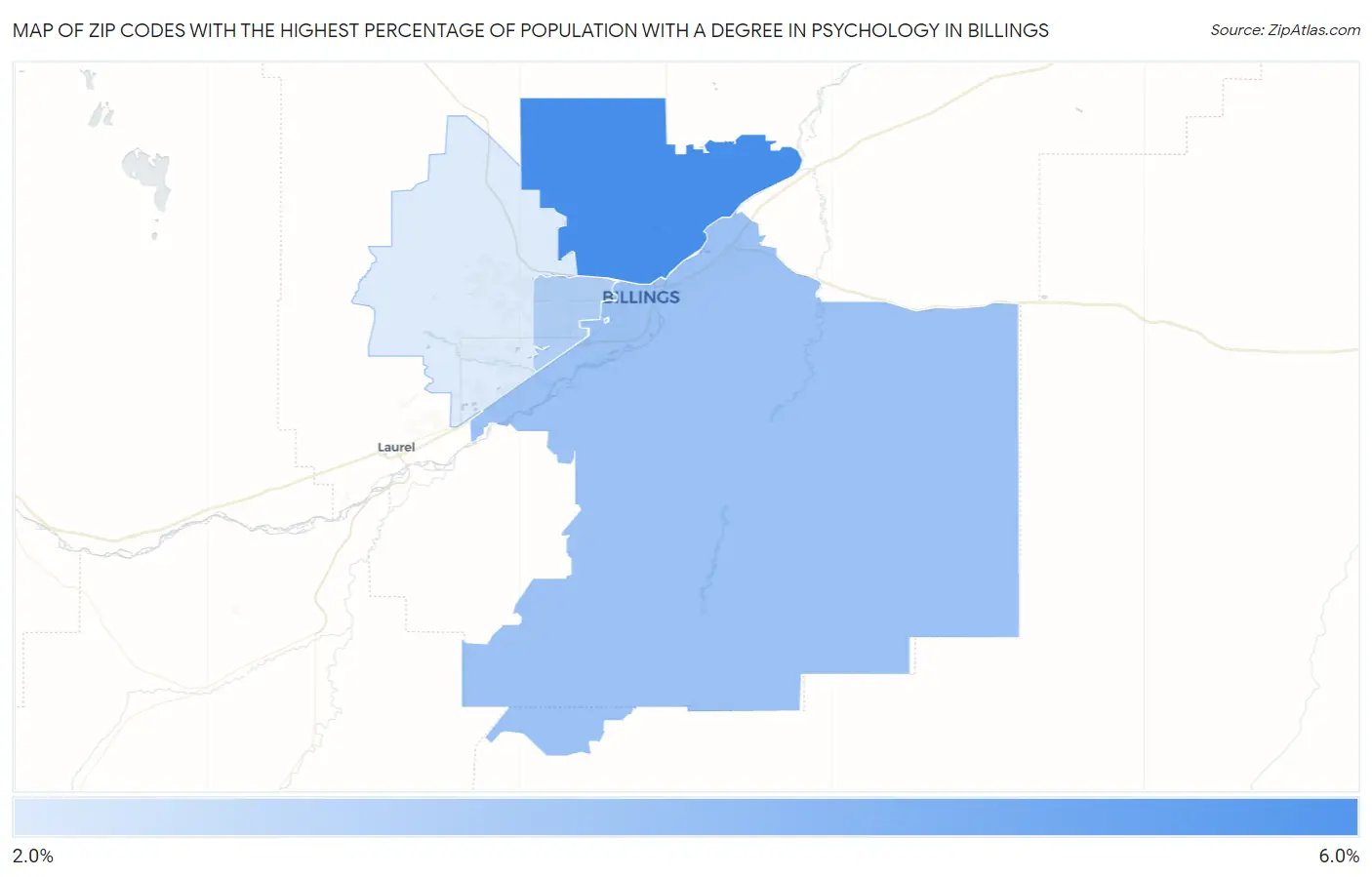 Zip Codes with the Highest Percentage of Population with a Degree in Psychology in Billings Map