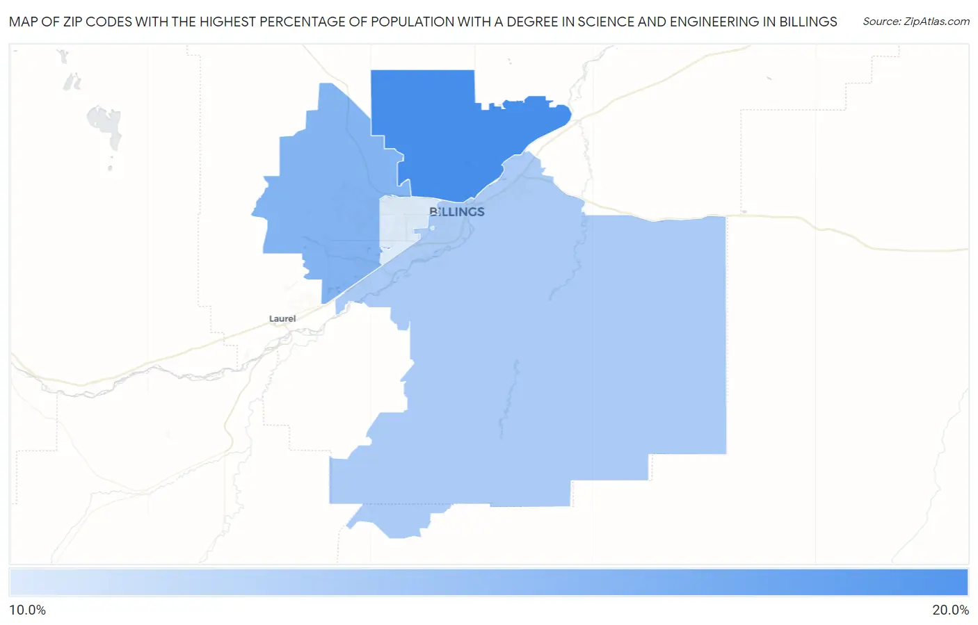 Zip Codes with the Highest Percentage of Population with a Degree in Science and Engineering in Billings Map