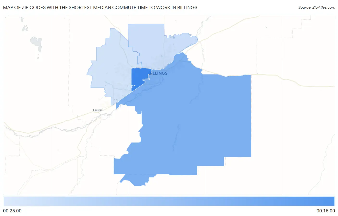 Zip Codes with the Shortest Median Commute Time to Work in Billings Map